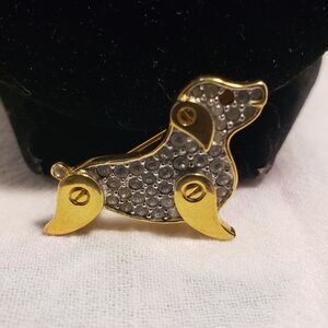Beautiful and RARE Signed Monet Screw Construction Dog Brooch and Pave Crystals